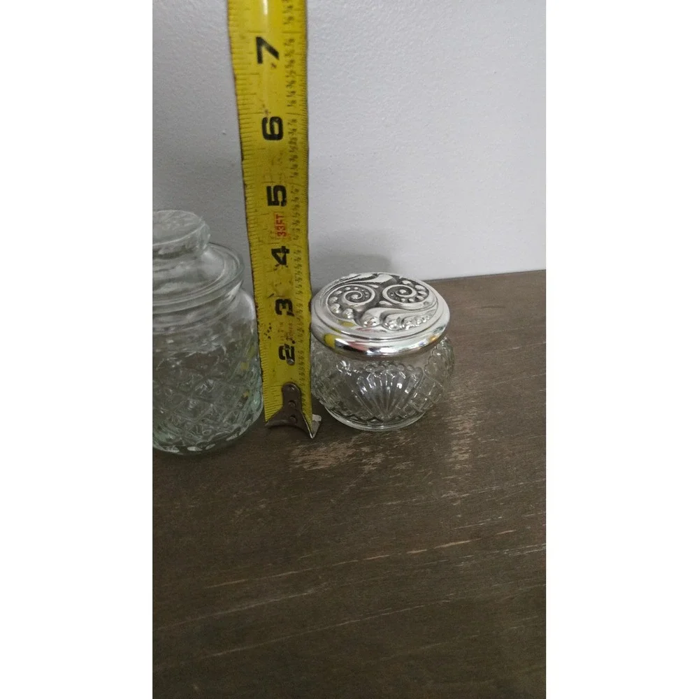 Vintage Clear Glass Vanity Jar Lot Lidded Apothecary Bathroom Canisters set of 3